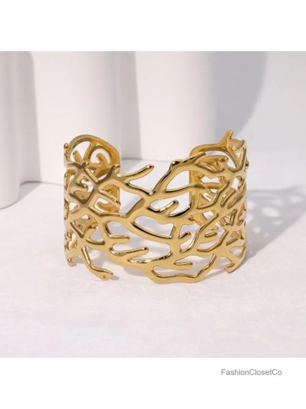 Wide Chunky Gold Cuff Bracelet - Open Cuff Bangle Adjustable, Hypoallergenic
